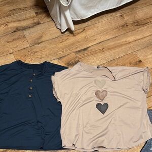 Heart Print T-Shirt - Beige and Navy 3xl